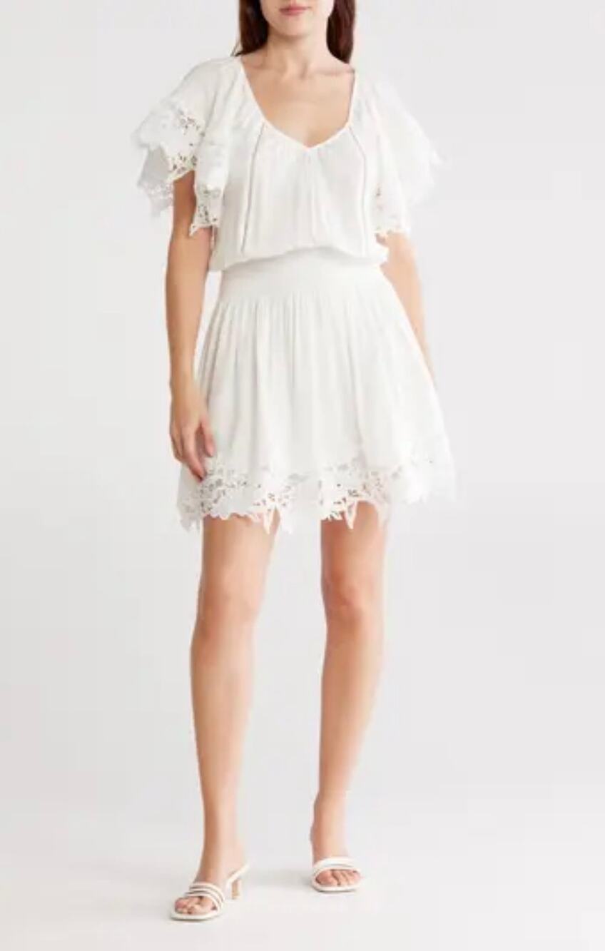 Ramy Brook Jacy White Lace Trim Mini Dress - Size Small